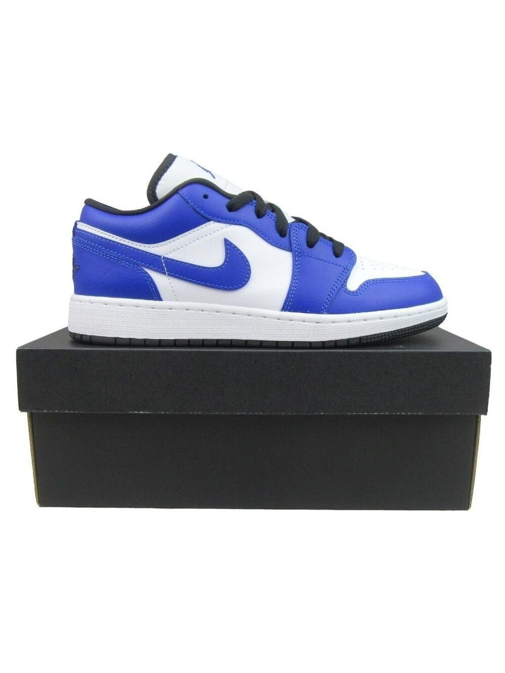 Air Jordan 1 Low GS Size 7Y White Hyper Royal Black Shoes NEW - Picture 1 of 14